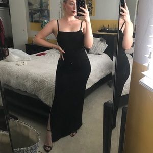 Black backless strappy evening prom dress